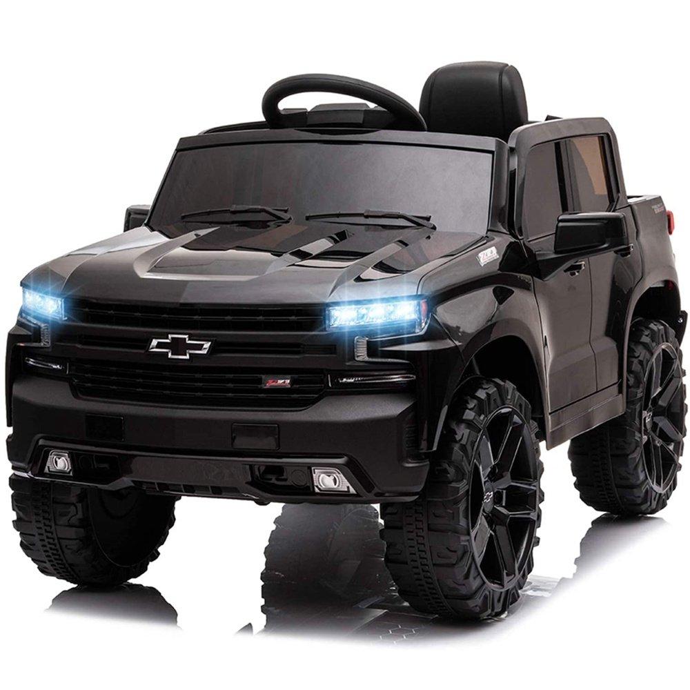 Kids Ride on Toys with Remote Control, Powered 12V Ride on Cars, Chevrolet Silverado Battery-Powered Ride on Truck for Boys Girls, Electric Cars for Kids to Ride, 3 Speeds, Lights, Music,J5335