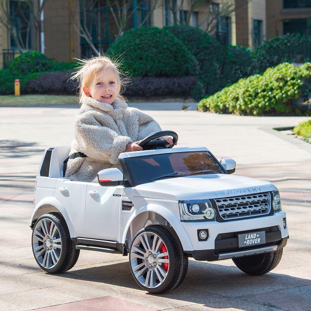 12 Volt Ride on Truck for Boys Girls, Remote Control Land Rover Discovery Ride on Car, Battery Powered Ride on Toys for Kids, 3 Speeds White Electric Vehicles with MP3, LED Lights, CL61