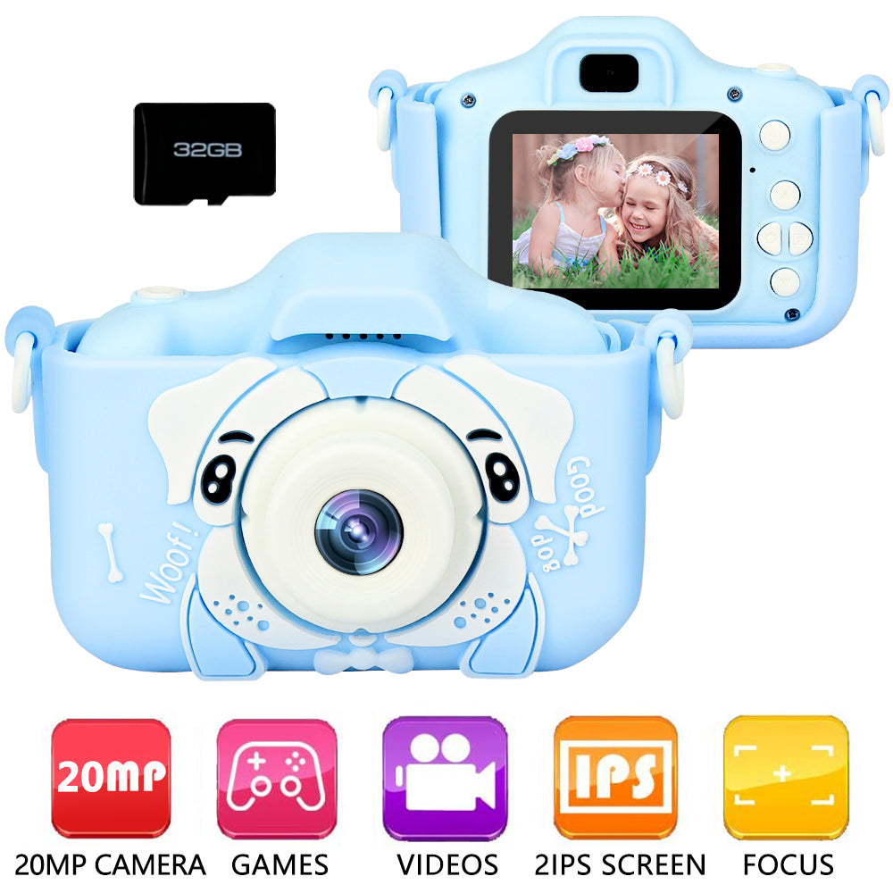 Kids Selfie Camera, Digital Cameras 1080P 2.0 Inch, 32GB SD Card, 20MP Dual Cameras, Q7
