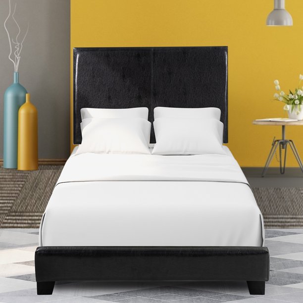 Platform Bed Frame, Twin Bed Frame with Headboard, Heavy Duty Faux Leather Upholstered Bed Frame/Mattress Foundation with Wood Slat Support for Adults Teens Children, Box Spring Required, CL194