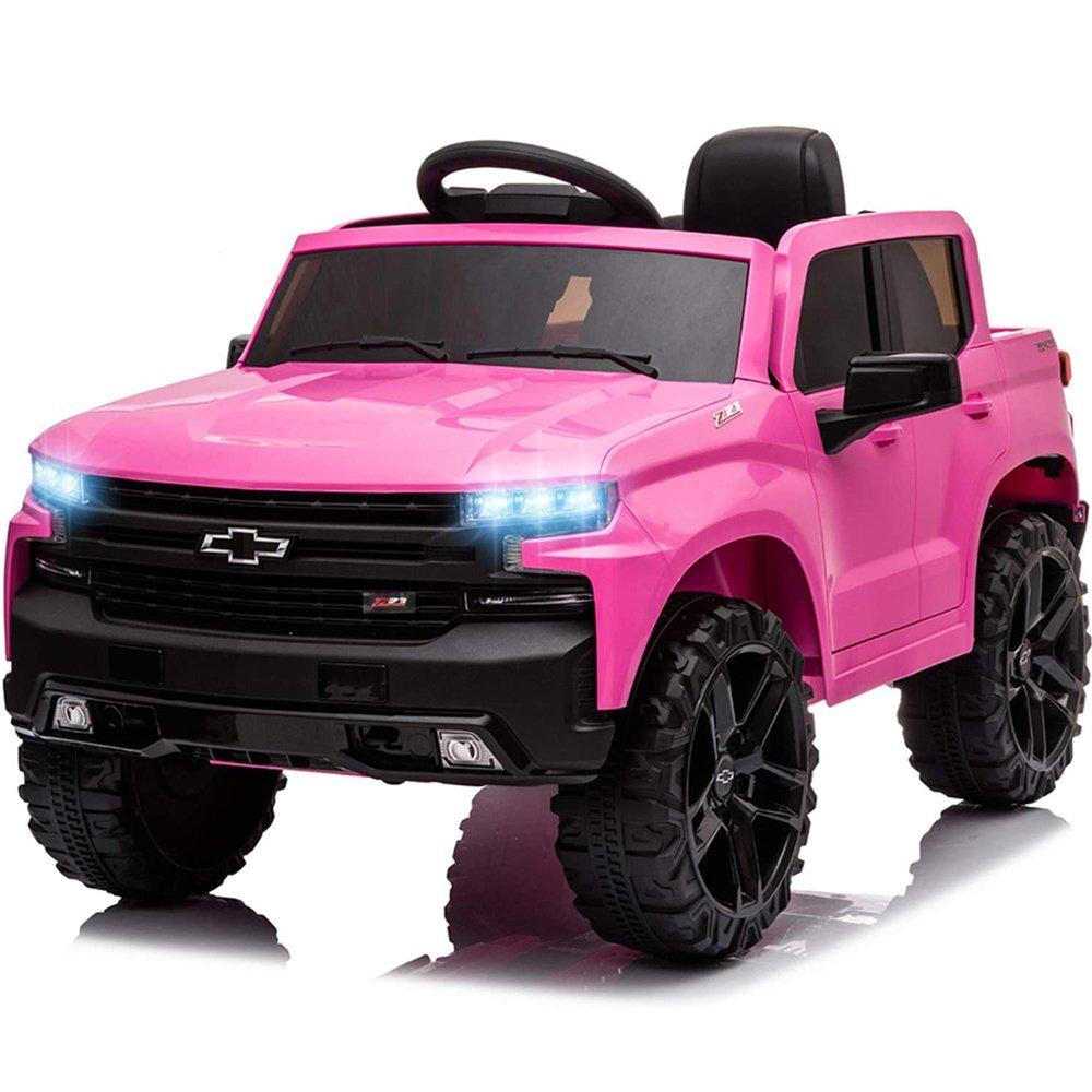 12V Ride on Toys, Chevrolet Silverado Kids Ride on Cars with Remote Control, Powered Ride on Pick up Truck for Boys Girls, Pink Electric Cars for Kid to Ride, LED Lights, MP3 Music, CL173