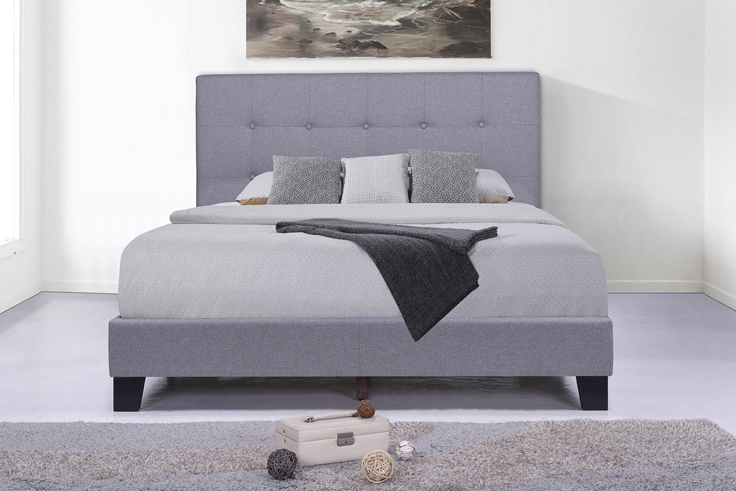 Full Size Bed Frame,Modern Upholstered Platform Bed with Headboard, Light Gray Heavy Duty Bed Frame with Wood Slat Support for Adults Teens Children, No Box Spring Required