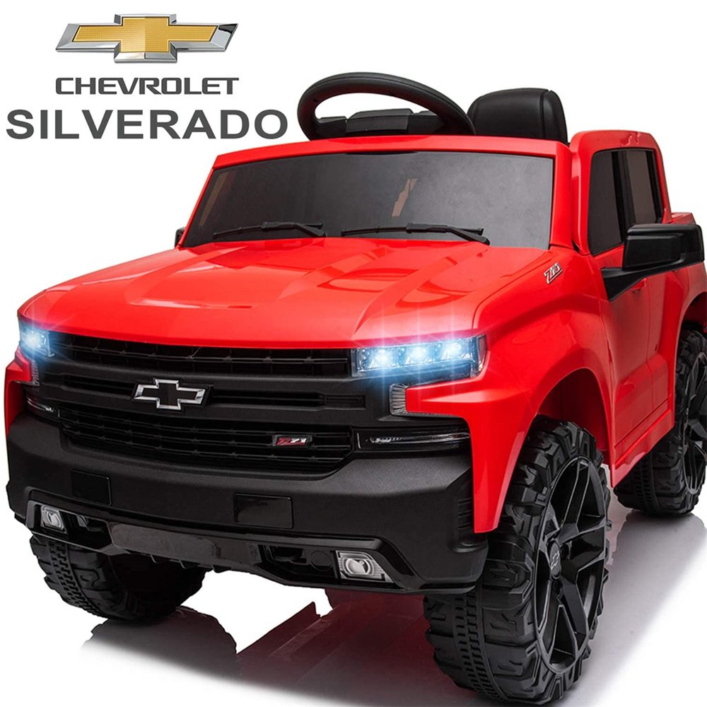 12V Ride on Pick up Truck, Chevrolet Silverado Red Ride on Toys with Remote Control, Powered Ride on Cars for Boys Girls, Red Electric Cars for Kids to Ride, MP3 Music, Foot Pedal, CL240